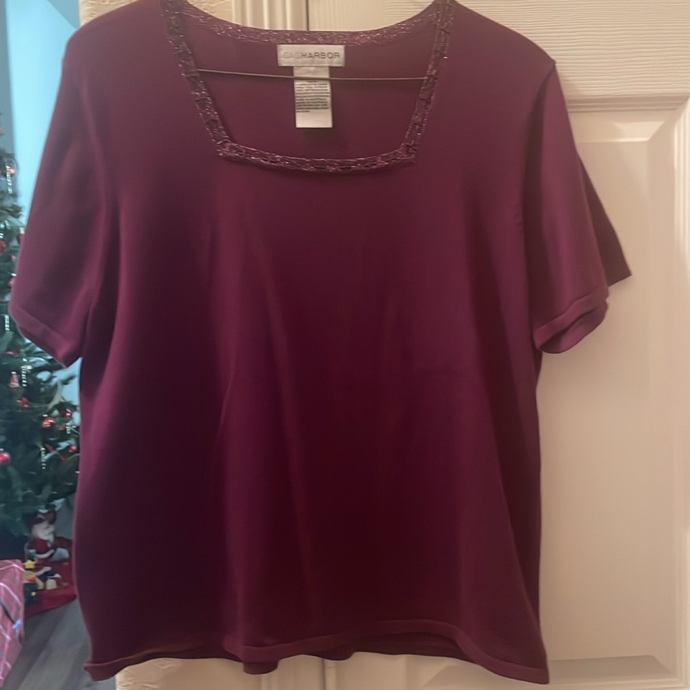 Sag Harbor square neck embellished short sleeve top XL